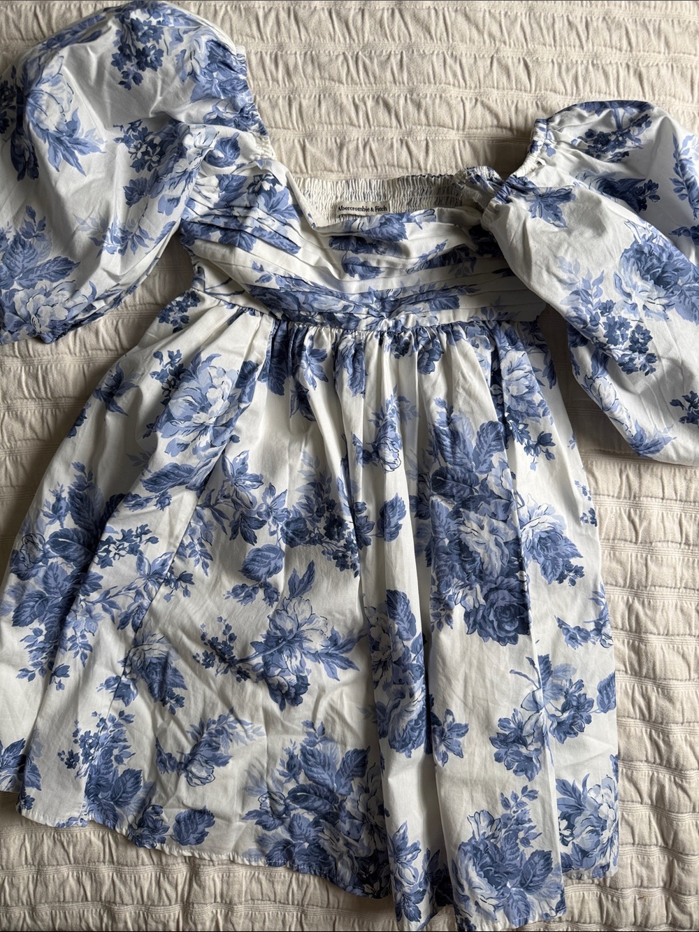 Abercrombie & Fitch Girls Blue Floral Puff-Sleeve Lined Mini Dress size XXS